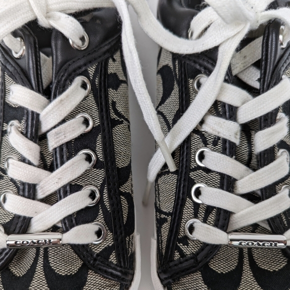 Coach Francesca Monogram Sneakers Lace Up Low Top Fabric & Leather Trim Gray 6.5 - Picture 6 of 13